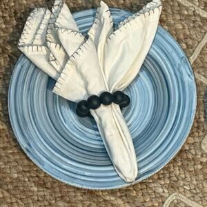 Set of 3 (three) GIBSON Blue & White Reactive Glaze Spiral 10.5” Dinner Plates
